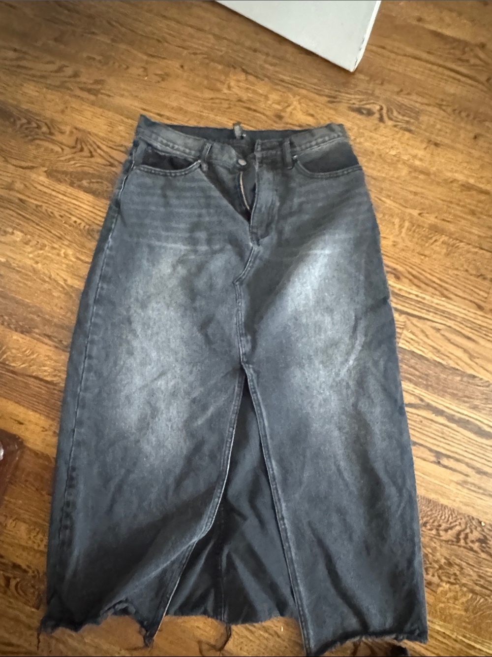 Aqua Black Washed High-Rise Denim Skirt with Front Slit